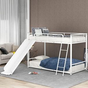 tidyard metal bunk bed with slide, twin over twin, white for bedroom dorm guest room home furniture
