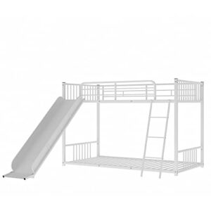 Tidyard Metal Bunk Bed with Slide, Twin Over Twin, White for Bedroom Dorm Guest Room Home Furniture