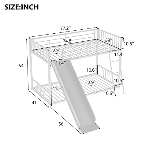 Tidyard Metal Bunk Bed with Slide, Twin Over Twin, White for Bedroom Dorm Guest Room Home Furniture