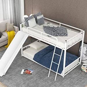 Tidyard Metal Bunk Bed with Slide, Twin Over Twin, White for Bedroom Dorm Guest Room Home Furniture