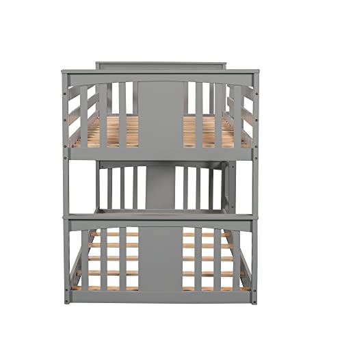 Tidyard Twin Over Twin Bunk Bed with Ladder, Gray for Bedroom Dorm Guest Room Home Furniture