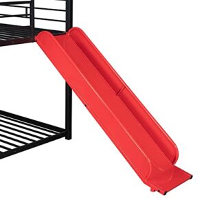 Tidyard Twin Over Twin Metal Bunk Bed,Metal Housebed with Slide,Three Colors Available.(Black with Red Slide) for Bedroom Dorm Guest Room Home Furniture