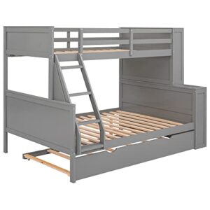 BIADNBZ Twin Over Full Bunk Bed with Trundle and Multiple Shelves, Separated into Three Separate Platform BedFrame, for Kids Teens Adults Bedroom, Gray