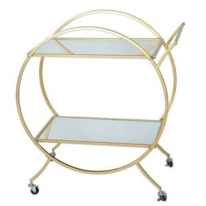 vlobaom 2-tier round bar serving cart with mirror glass shelves, golden dining car trolley, standing shelf units, flower stand display rack,27''dx15''wx29''h,gold