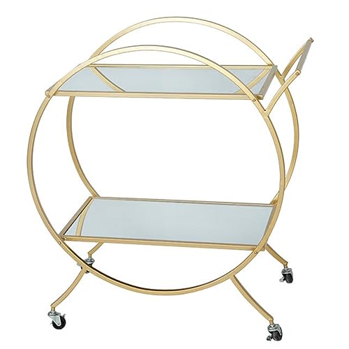 VLOBAOM 2-Tier Round Bar Serving Cart with Mirror Glass Shelves, Golden Dining Car Trolley, Standing Shelf Units, Flower Stand Display Rack,27''Dx15''Wx29''H,Gold