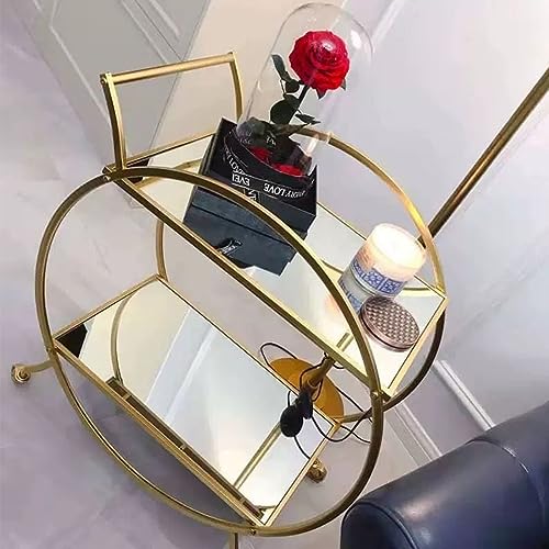VLOBAOM 2-Tier Round Bar Serving Cart with Mirror Glass Shelves, Golden Dining Car Trolley, Standing Shelf Units, Flower Stand Display Rack,27''Dx15''Wx29''H,Gold