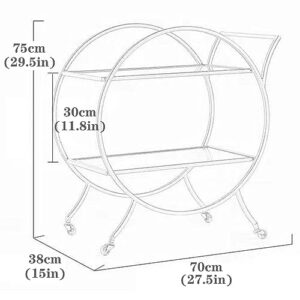 VLOBAOM Round Serving Bar Cart with Lockable Wheelss, Golden Dining Car Trolley, Standing Shelf Units, Flower Stand Display Rack,27''Dx15''Wx29''H, Mirror Glass