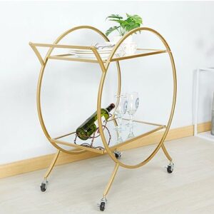 VLOBAOM Round Serving Bar Cart with Lockable Wheelss, Golden Dining Car Trolley, Standing Shelf Units, Flower Stand Display Rack,27''Dx15''Wx29''H, Mirror Glass