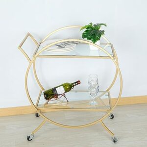 VLOBAOM Round Serving Bar Cart with Lockable Wheelss, Golden Dining Car Trolley, Standing Shelf Units, Flower Stand Display Rack,27''Dx15''Wx29''H, Mirror Glass