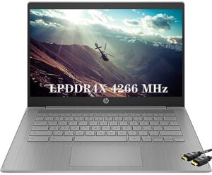 hp chromebook 14 inch laptop for students home, quad-core intel celeron n4120, intel uhd graphics 600, 4gb lpddr4x 4266mhz ram, 64gb emmc, long battery life, hd webcam, hdmi, chrome os, modern gray