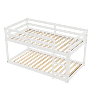 Tidyard Twin Over Twin Floor Bunk Bed, White for Bedroom Dorm Guest Room Living Room Furniture