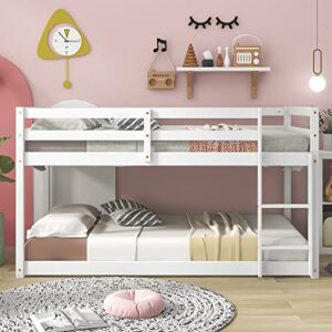 Tidyard Twin Over Twin Floor Bunk Bed, White for Bedroom Dorm Guest Room Living Room Furniture