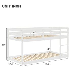 Tidyard Twin Over Twin Floor Bunk Bed, White for Bedroom Dorm Guest Room Living Room Furniture