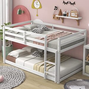 Tidyard Twin Over Twin Floor Bunk Bed, White for Bedroom Dorm Guest Room Living Room Furniture