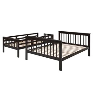 BIADNBZ Twin Over Full Bunk Bed with Stairs Storage and Safety Guardrails, Solid Wood Bunkbeds Frame for Kids Teens Adults Bedroom Dorm, Espresso