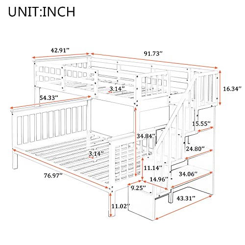 BIADNBZ Twin Over Full Bunk Bed with Stairs Storage and Safety Guardrails, Solid Wood Bunkbeds Frame for Kids Teens Adults Bedroom Dorm, Espresso