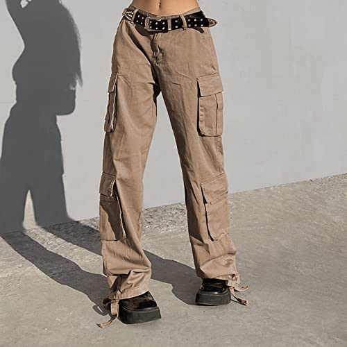 Womens Jeans,Fall Clothes for Women Fashion High Waisted Baggy Cargo Pants Women Teen Girl Gifts Trendy Stuff Dressy Casual Y2k Pants Multiple Pockets Lounge Jogger Boyfriend Jeans(7A-Khaki,Small)