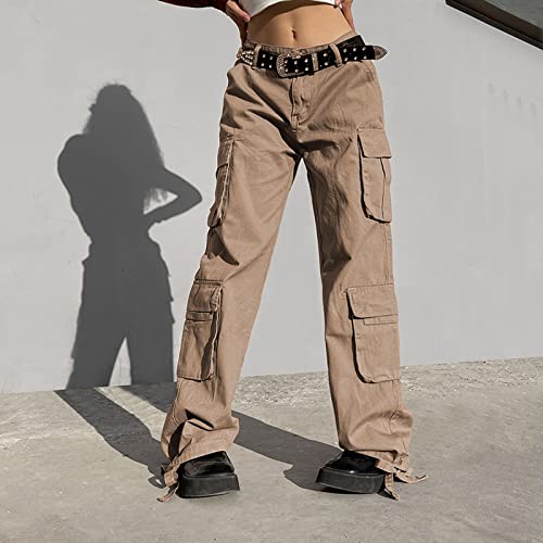 Womens Jeans,Fall Clothes for Women Fashion High Waisted Baggy Cargo Pants Women Teen Girl Gifts Trendy Stuff Dressy Casual Y2k Pants Multiple Pockets Lounge Jogger Boyfriend Jeans(7A-Khaki,Small)