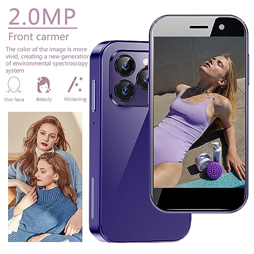 Hipipooo XS14Pro Mini 3G Smartphone 3.0 Inch Quad Core Dual Sim 2GB RAM 16GB ROM Sim 2600mAh Unlocked Card Android Small Mobile Phone Student Pocket Cellphone (Purple)
