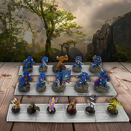 CASEMATIX LED Miniature Display Case with Three Tiered Acrylic Miniature Storage Figure Case Rows, Includes 20 Residue Free Grip Pads Compatible with Standard Miniatures and Large Warhammer 40k, DND