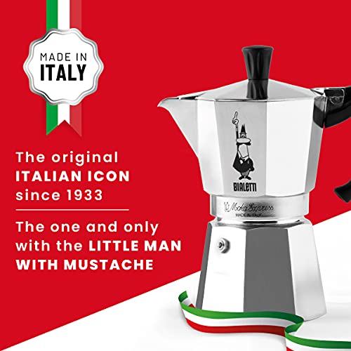 Bialetti - Moka Express: Iconic Stovetop Espresso Maker, Makes Real Italian Coffee, Moka Pot 3 Cups (4.3 Oz - 130 Ml), Aluminium, Silver