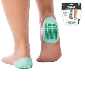 tuli's heavy duty heel cups, cushion insert for shock absorption, plantar fasciitis, sever’s disease and heel pain, made in the usa, regular, 1 pair, green