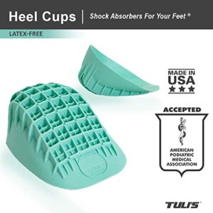 Tuli's Heavy Duty Heel Cups, Cushion Insert for Shock Absorption, Plantar Fasciitis, Sever’s Disease and Heel Pain, Made in the USA, Regular, 1 Pair, Green