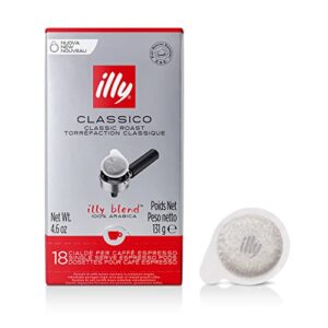 Illy Classico E.S.E. Pods , Medium Roast, Classic Roast with Notes of Chocolate & Caramel, 100% Arabica Coffee, All-Natural, No Preservatives, 18 Count (Pack of 1)