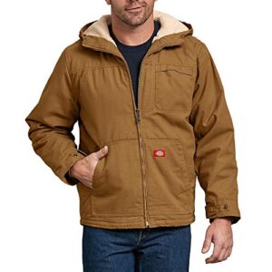 dickies men's sanded duck sherpa lined hooded jacket, brown, x-large