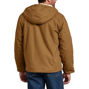 Dickies Men's Sanded Duck Sherpa Lined Hooded Jacket, Brown, X-Large