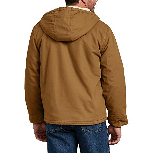 Dickies Men's Sanded Duck Sherpa Lined Hooded Jacket, Brown, X-Large