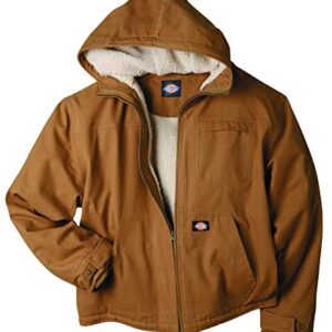 Dickies Men's Sanded Duck Sherpa Lined Hooded Jacket, Brown, X-Large