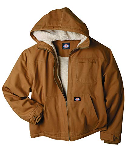 Dickies Men's Sanded Duck Sherpa Lined Hooded Jacket, Brown, X-Large