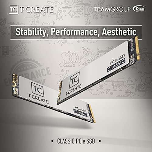 TEAMGROUP T-CREATE CLASSIC 1TB for Creators 3D NAND TLC NVMe 1.3 M.2 PCIe Gen3x4 2280 Internal Solid State Drive SSD (Read Speed up to 2100MB/s) TBW 600TB for Laptop & PC Desktop TM8FPE001T0C611