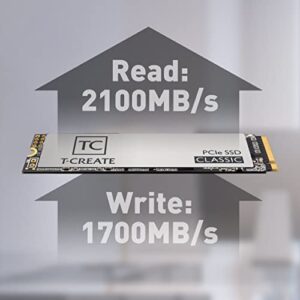 TEAMGROUP T-CREATE CLASSIC 1TB for Creators 3D NAND TLC NVMe 1.3 M.2 PCIe Gen3x4 2280 Internal Solid State Drive SSD (Read Speed up to 2100MB/s) TBW 600TB for Laptop & PC Desktop TM8FPE001T0C611