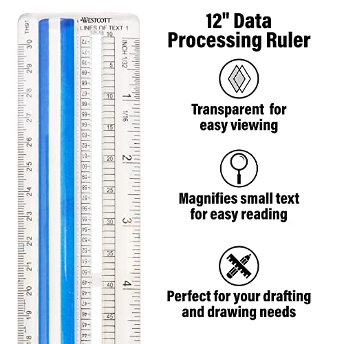 Westcott Data Processing Magnifying Ruler, 12-Inches, Clear (14125)