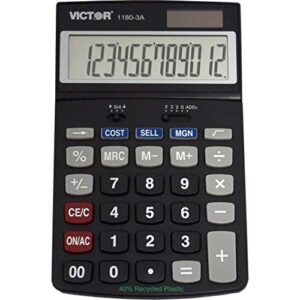 victor 1180-3a 12-digit standard function calculator, battery and solar hybrid powered adjustable angle lcd display, great for home and office desks, black