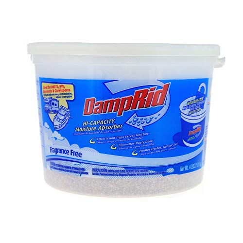 DampRid Moisture Absorber Hi-Capacity Bucket, 4 lb., Fragrance Free, For Fresher, Cleaner Air in Large Spaces, Lasts Up To 6 Months, No Electricity Required