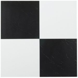 nexus self adhesive 12-inch vinyl floor tiles, 20 tiles - 12" x 12", black & white slate pattern - peel & stick, diy flooring for kitchen, dining room, bedrooms & bathrooms by achim home decor