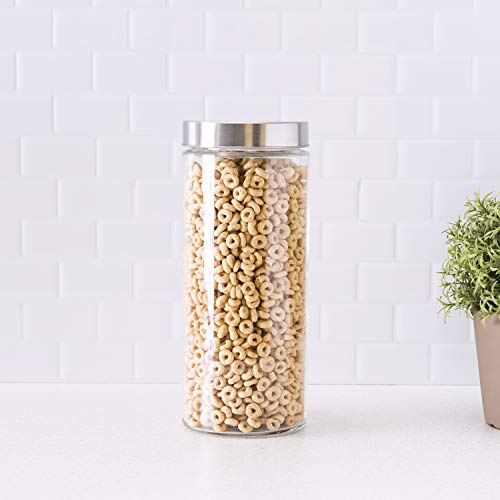 Home Basics Tall Glass Canister with Lid (Clear) | Glass Food Storage Canister for Dry Pasta, Flour, Trail Mix, and Candy | Kitchen Glass Containers