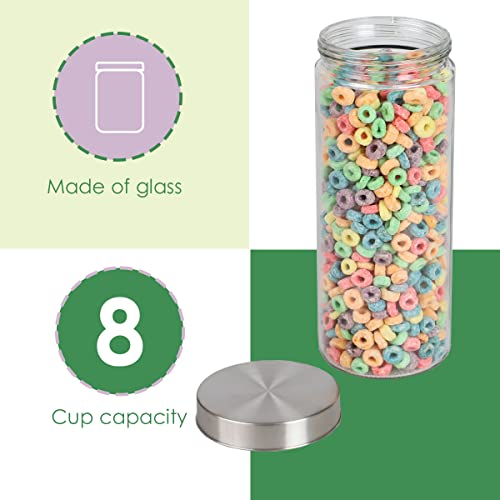 Home Basics Tall Glass Canister with Lid (Clear) | Glass Food Storage Canister for Dry Pasta, Flour, Trail Mix, and Candy | Kitchen Glass Containers