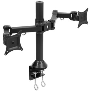 mount-it! dual monitor mount | double monitor desk stand | fits 2 computer screens 19 20 21 22 23 24 27 inches | c-clamp and grommet base | heavy duty full motion arms | vesa 75 100 compatible
