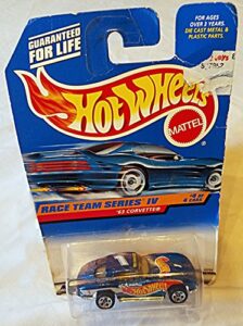 1997 - mattel - hot wheels - race team series iv - 1963 corvette split window - blue - #4 of 4 cars - 1:64 scale die cast - rare - moc - out of production - limited edition - collectible