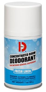 big d 472 concentrated room deodorant for metered aerosol dispensers, fresh linen fragrance, 7 oz (pack of 12) - air freshener ideal for restrooms, offices, schools, restaurants, hotels, stores