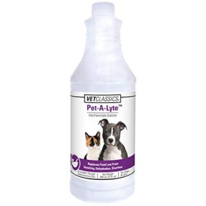 vet classics pet-a-lyte oral electrolyte solution for dogs and cats – helps replace fluids lost from pet dehydration, diarrhea, vomiting – replaces dog electrolytes – 32 oz.