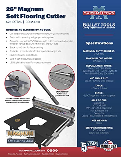 Bullet by MARSHALLTOWN 26" EZ Soft Flooring Shear, Professional-Grade, Versatile, Easy Transportation with Integrated Caster System, Made in the USA, 526-RCT26