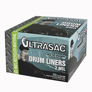 ultrasac - heavy duty drum liner, 55-60 gallon, 2 mil, 38"x58", black, 50 count/w ties