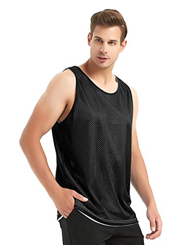 TOPTIE Reversible Basketball Jerseys Men's Tank Top Mesh Tank Lacrosse Jersey for Adult Youth-Black/White-XL