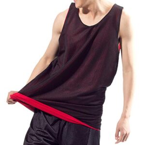 TOPTIE Reversible Basketball Jerseys Men's Tank Top Mesh Tank Lacrosse Jersey for Adult Youth-Black/White-XL