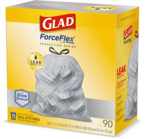 glad forceflex protection series tall kitchen trash bags, 13 gal, unscented odorshield, 90 ct (package may vary)